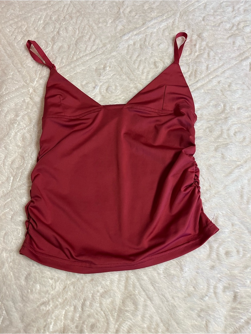 Ruched Burgundy Spaghetti-Strap Cami Top